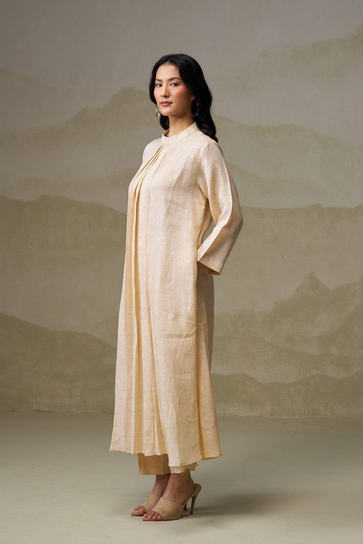 Naseebo Ivory Mist Pleated Linen Co-ord Set