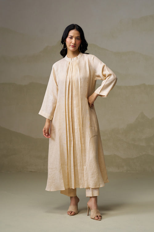 Naseebo Ivory Mist Pleated Linen Co-ord Set