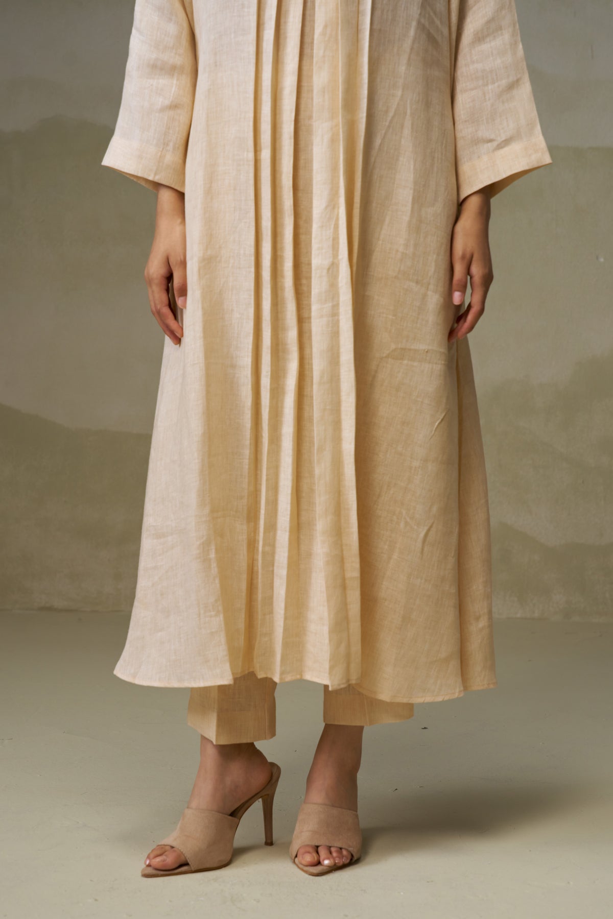 Naseebo Ivory Mist Pleated Linen Co-ord Set