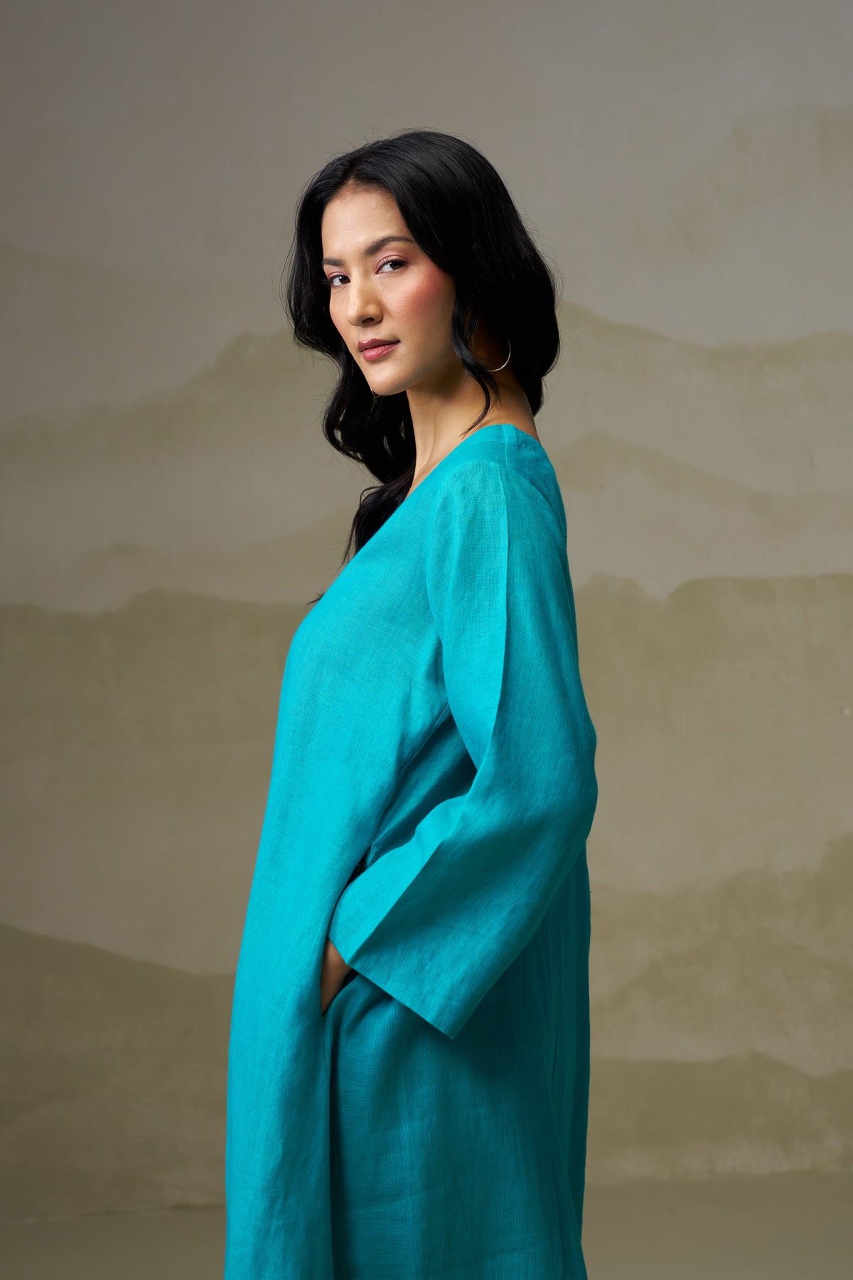 Naseebo Turquoise Linen Co-ord Set