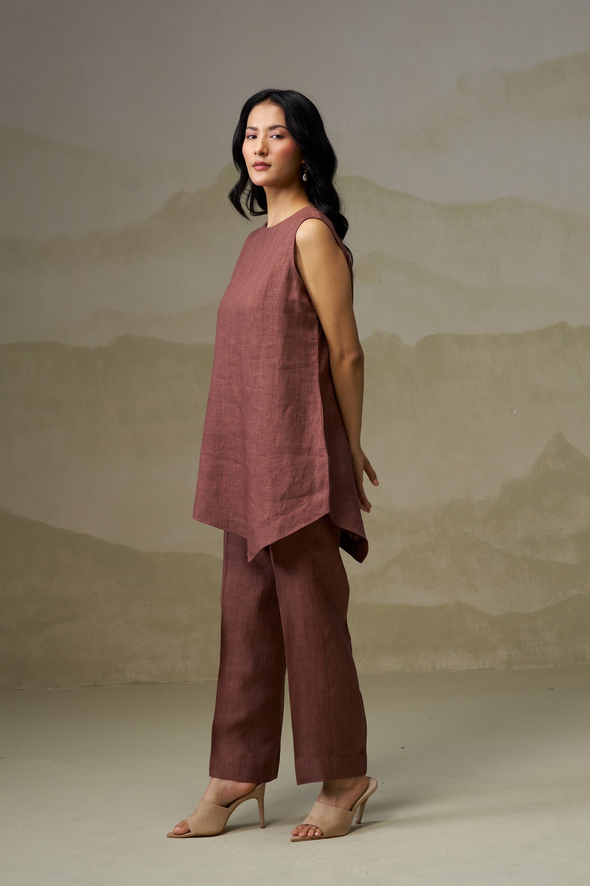 Naseebo Mocha Harmony Asymmetric Linen Co-ord Set