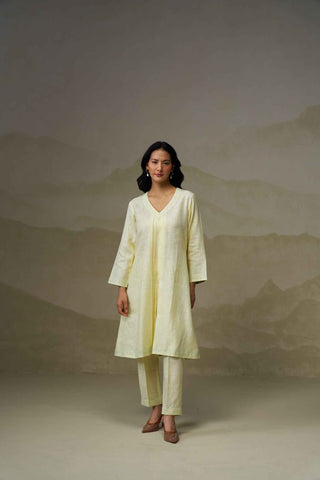 Lemon Linen V-Neck Kurta Set