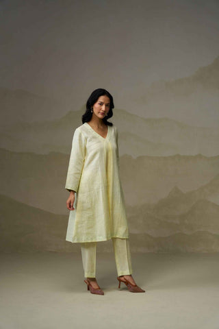Lemon Linen V-Neck Kurta Set