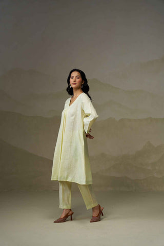 Lemon Linen V-Neck Kurta Set