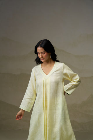 Lemon Linen V-Neck Kurta Set