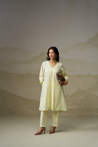 Lemon Linen V-Neck Kurta Set