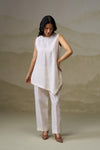 Naseebo White Canvas Asymmetric Linen Co-ord Set