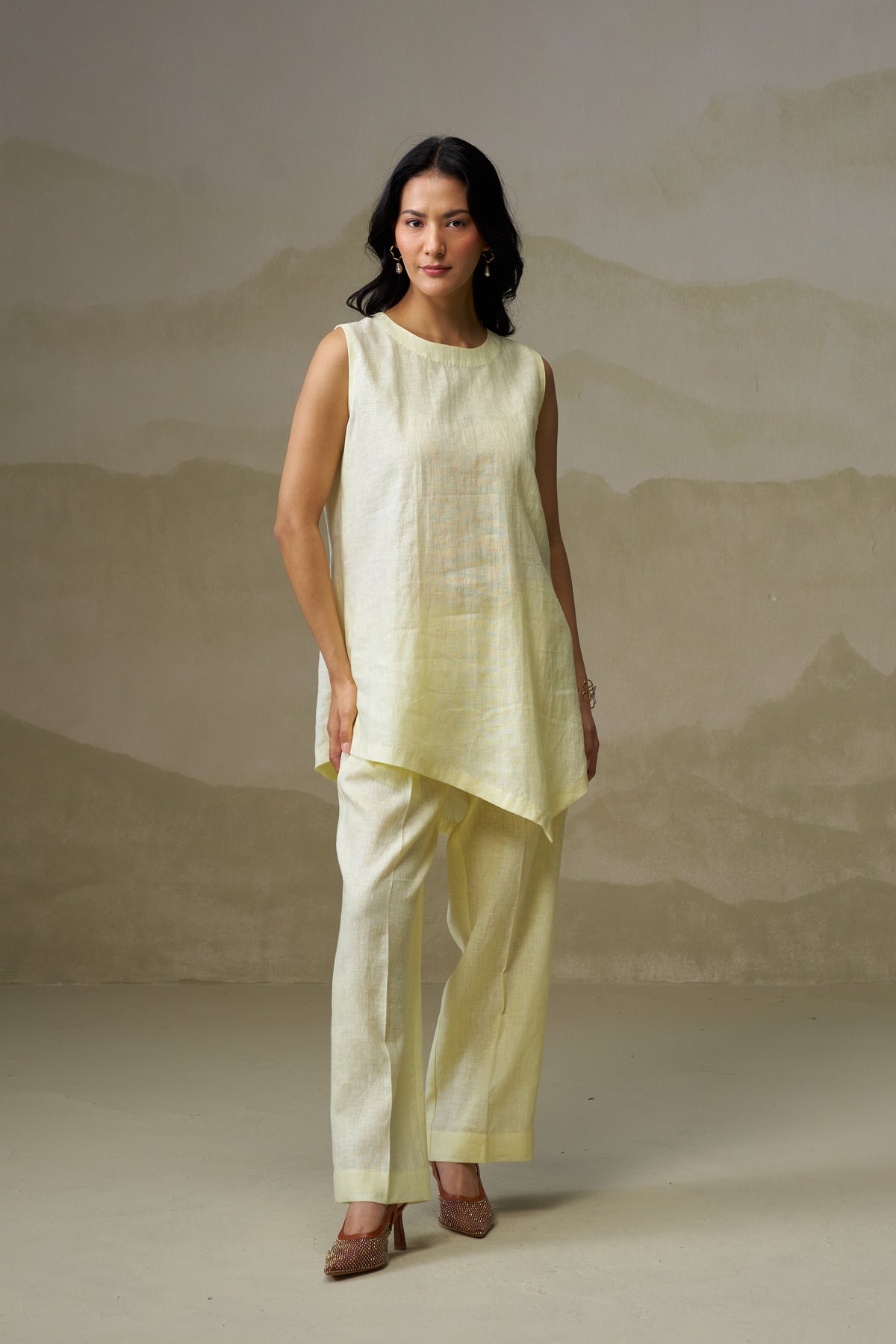 Naseebo Soft Citrus Asymmetric Linen Co-ord Set