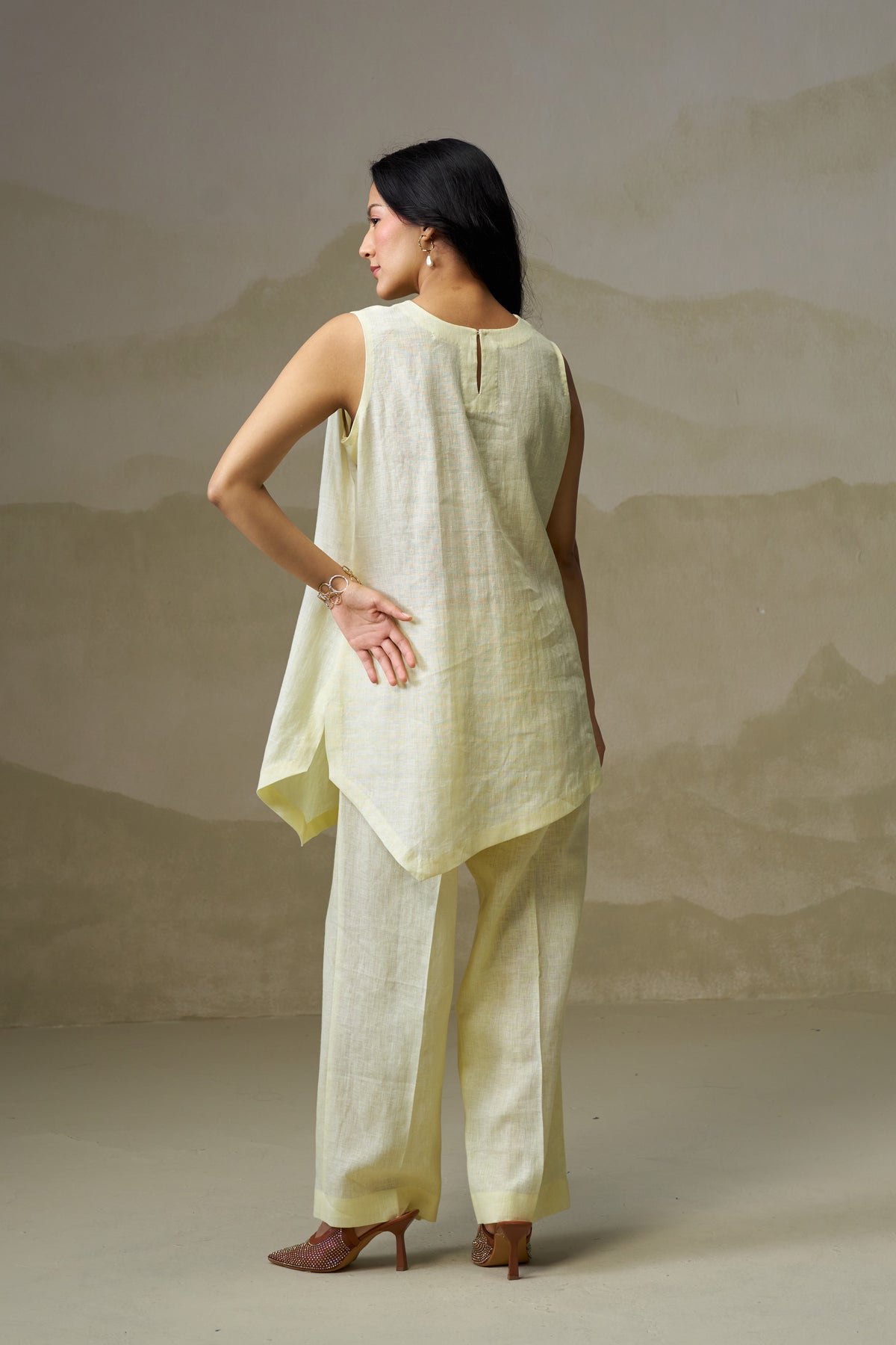 Naseebo Soft Citrus Asymmetric Linen Co-ord Set