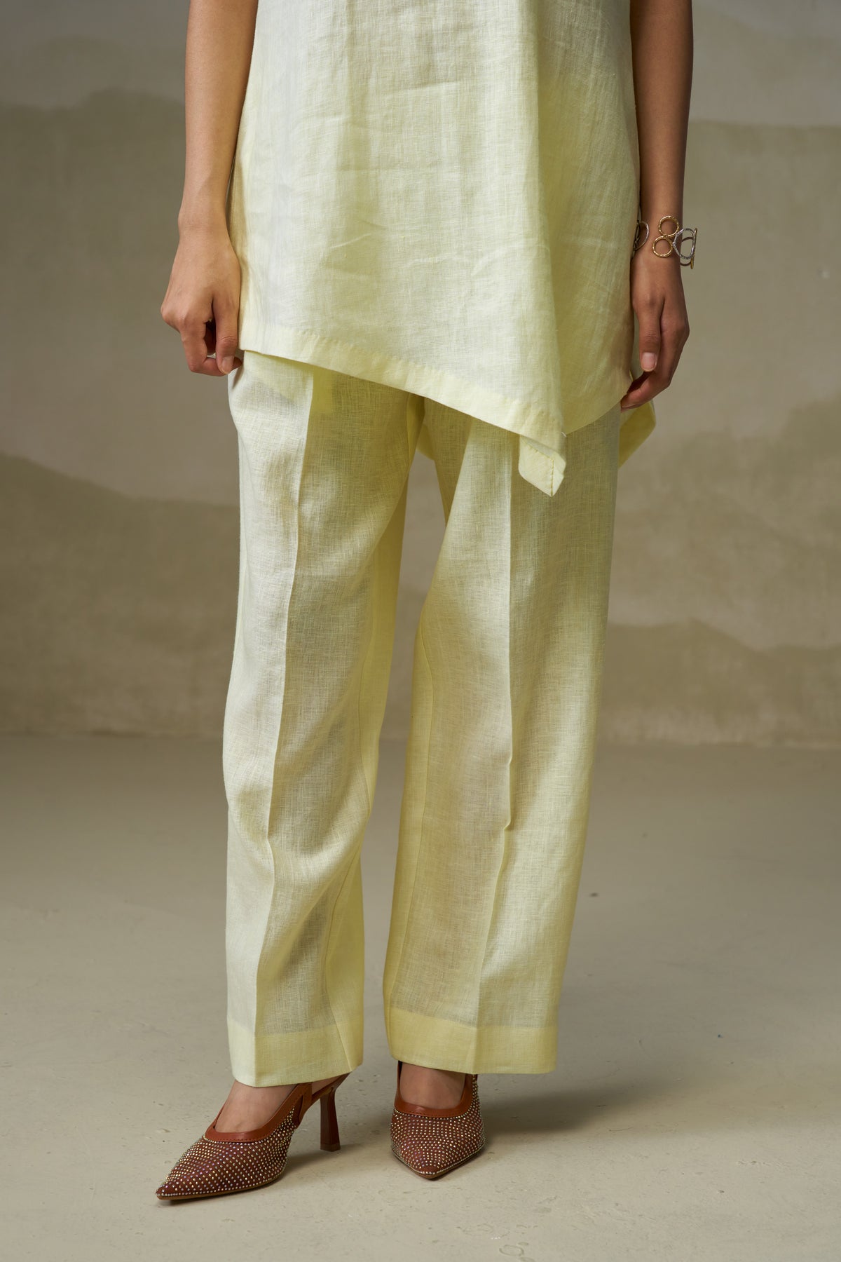 Naseebo Soft Citrus Asymmetric Linen Co-ord Set