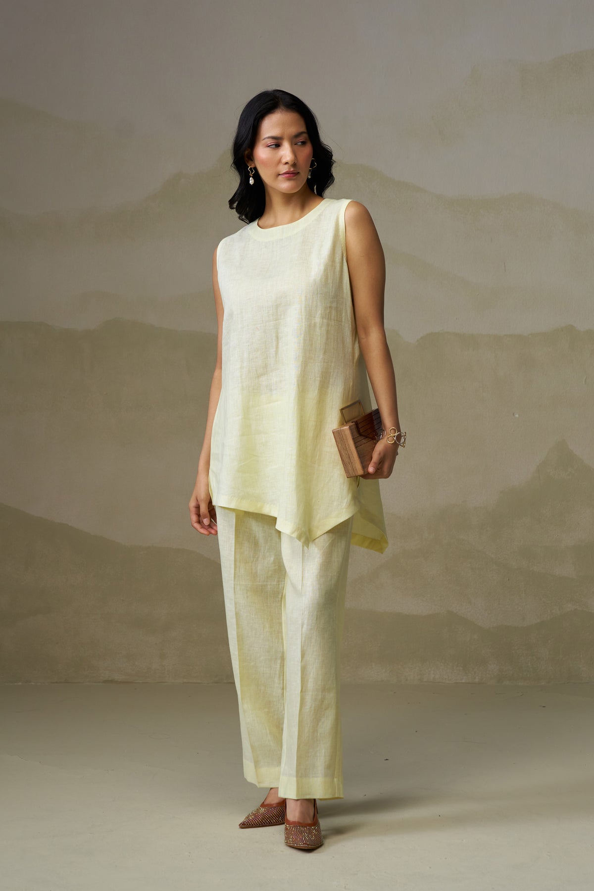 Naseebo Soft Citrus Asymmetric Linen Co-ord Set