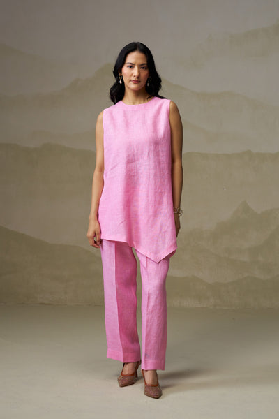 Naseebo Candy Pink Asymmetric Linen Co-ord Set