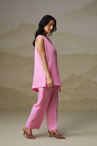 Naseebo Candy Pink Asymmetric Linen Co-ord Set