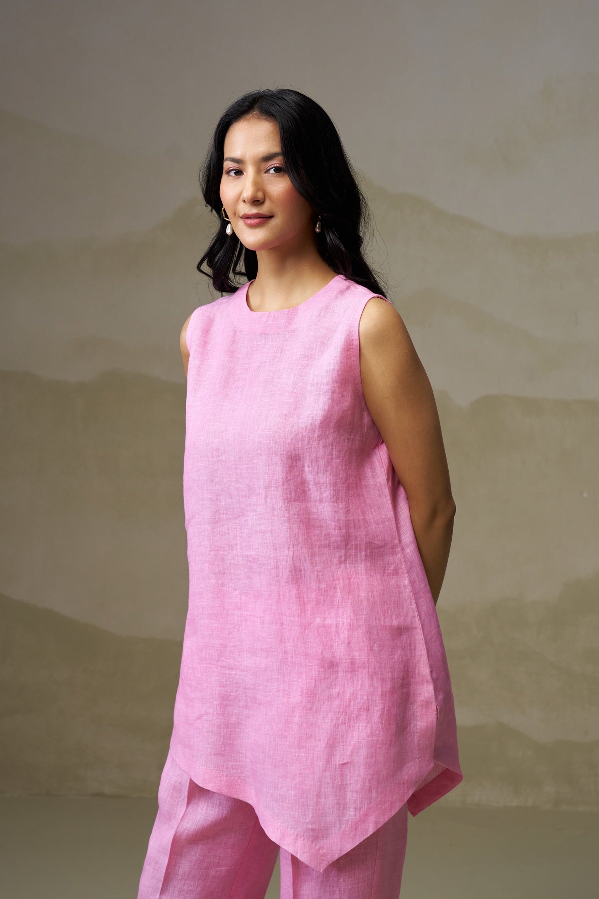 Naseebo Candy Pink Asymmetric Linen Co-ord Set