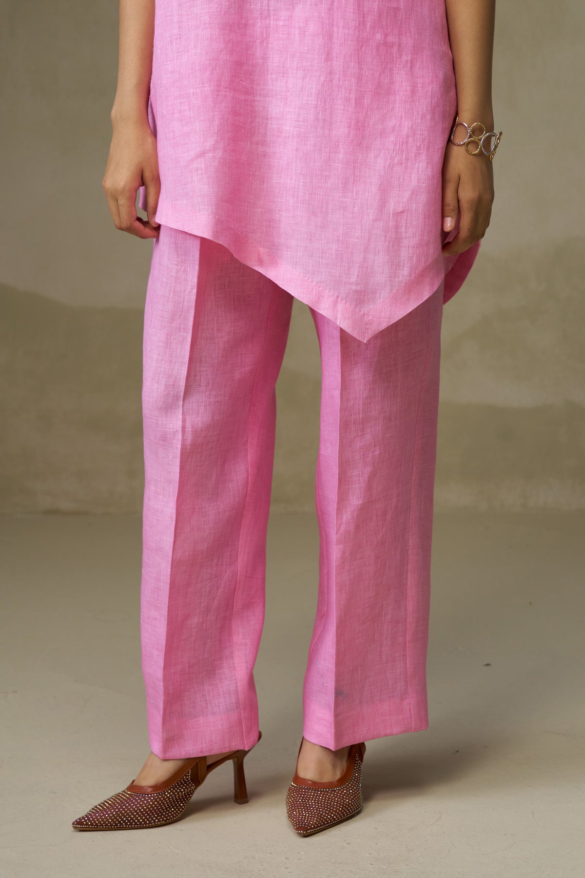 Naseebo Candy Pink Asymmetric Linen Co-ord Set
