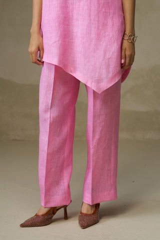 Naseebo Candy Pink Asymmetric Linen Co-ord Set