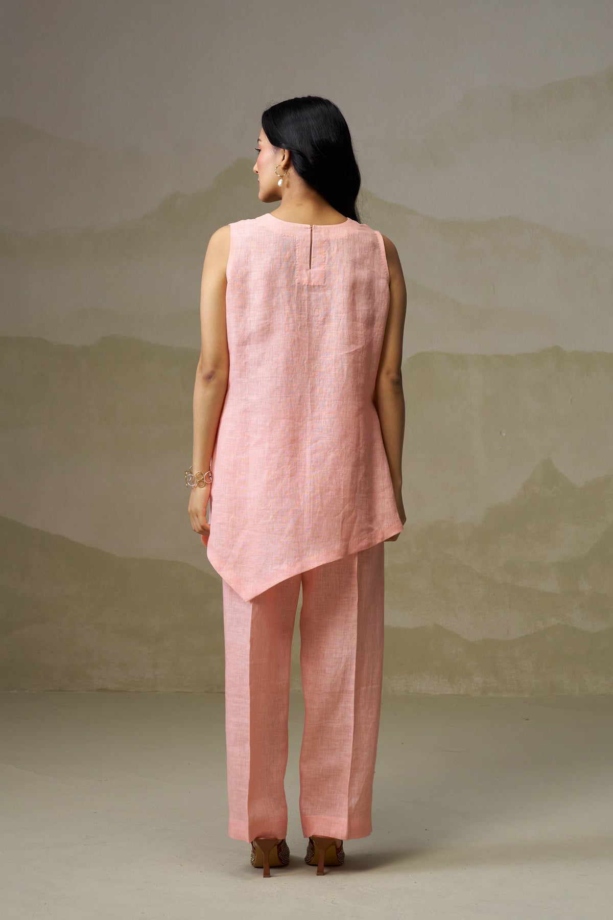 Naseebo Coral Blush Asymmetric Linen Co-ord Set