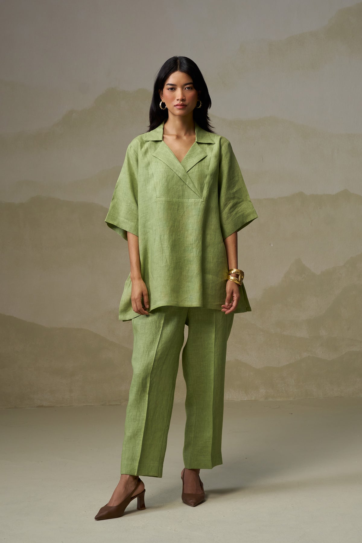 Naseebo Olive Sage Linen Co-ord Set