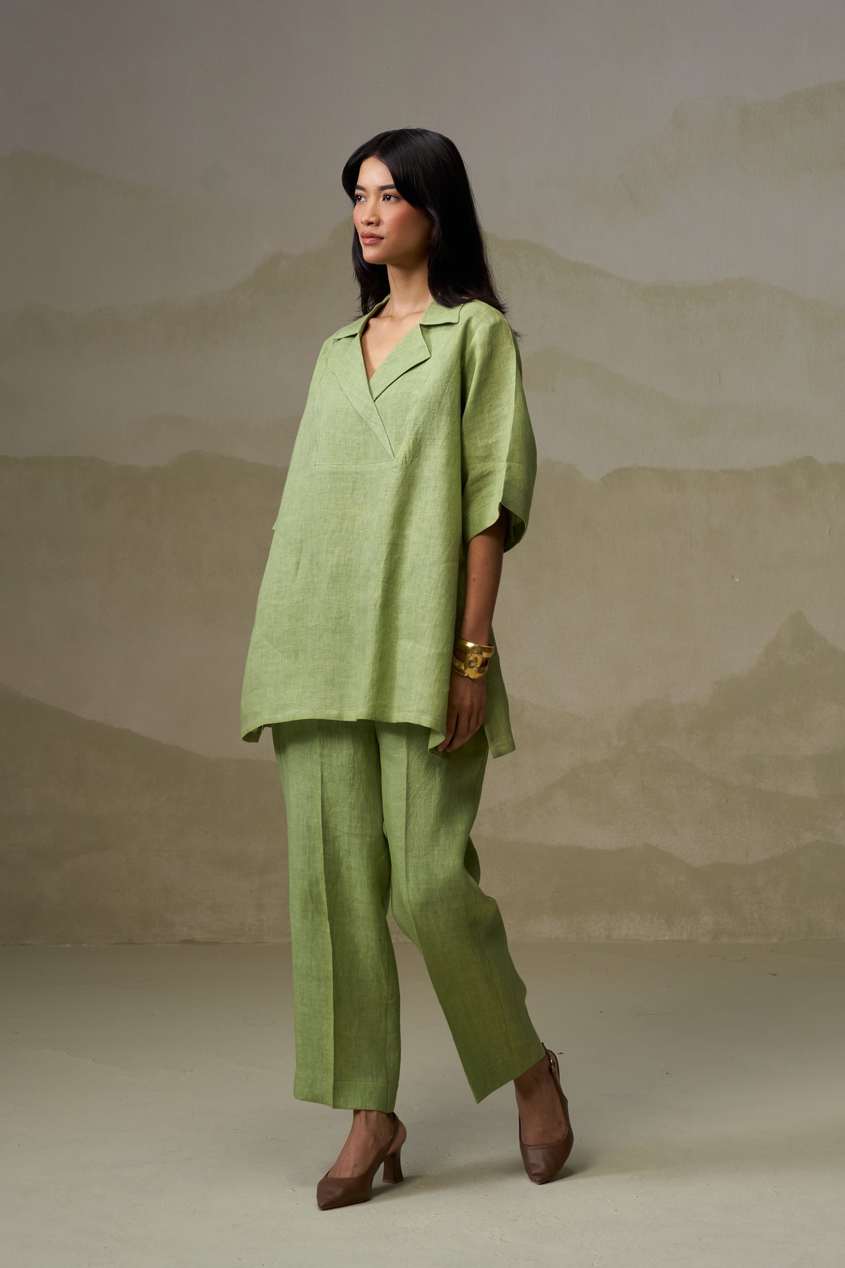 Naseebo Olive Sage Linen Co-ord Set