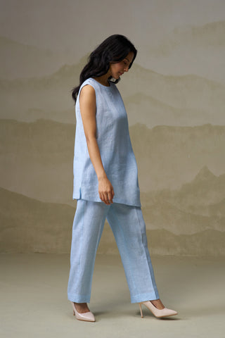 Naseebo Powder Blue Asymmetric Linen Co-ord Set