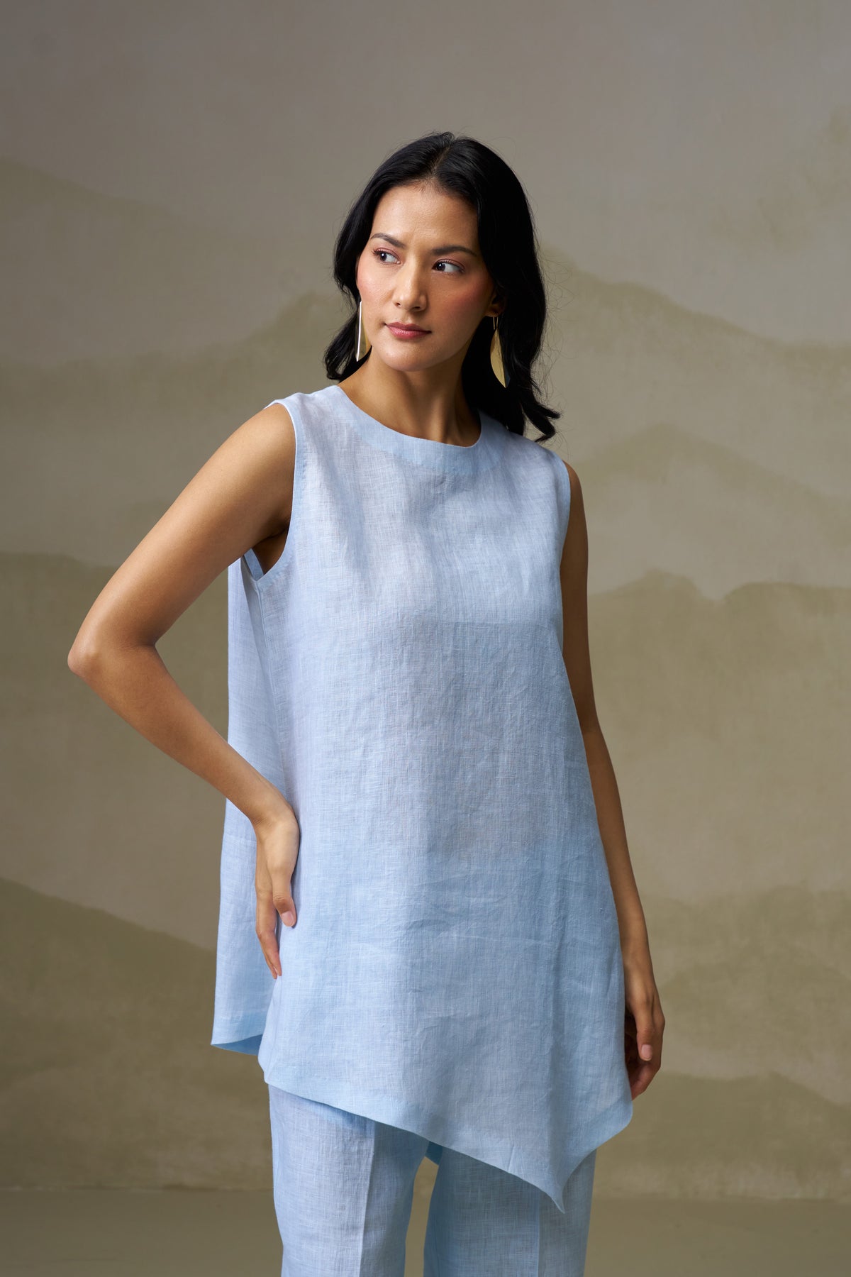 Naseebo Powder Blue Asymmetric Linen Co-ord Set