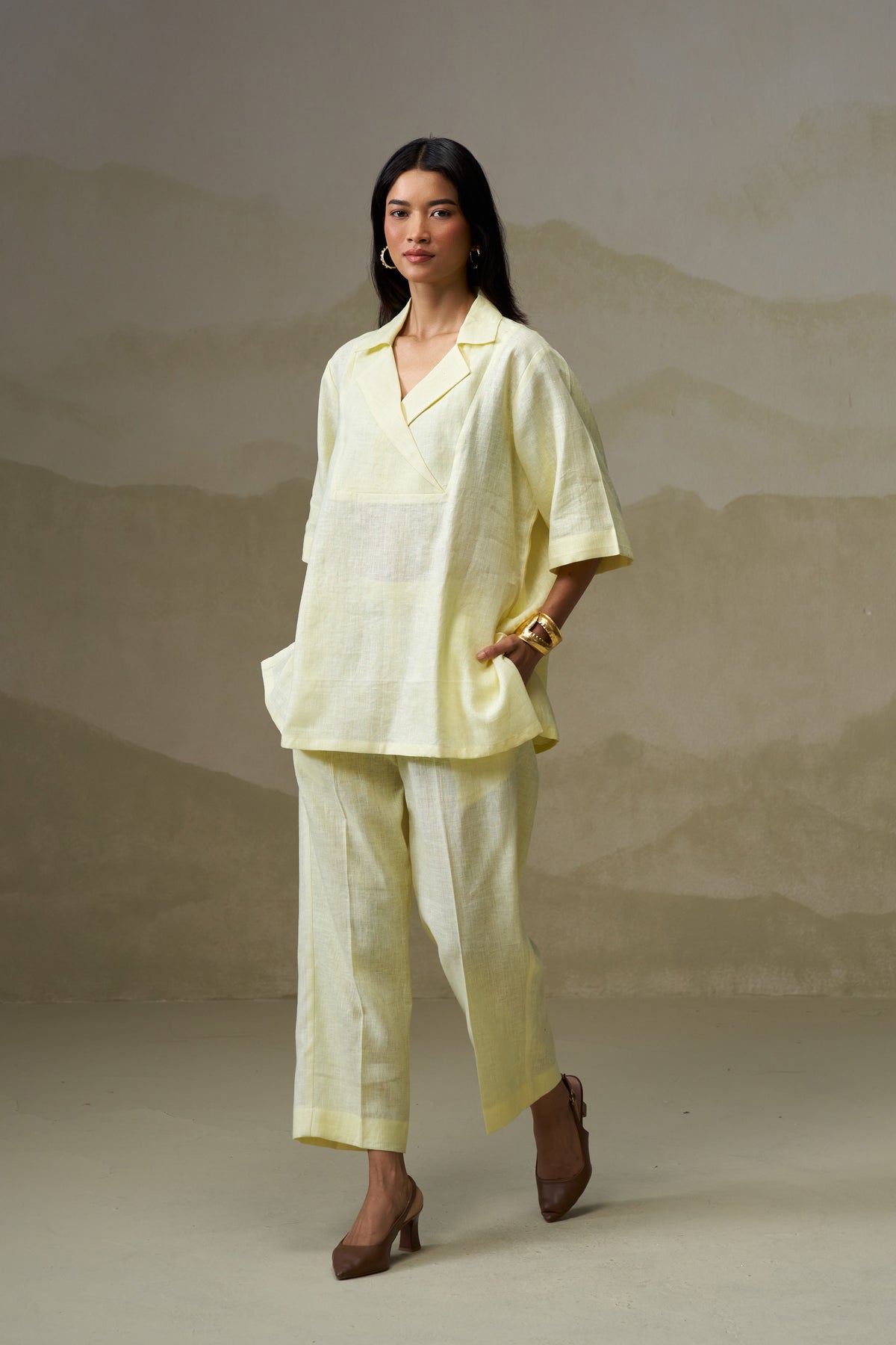 Naseebo Butter Yellow Linen Co-ord Set