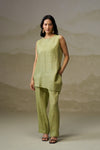 Naseebo Olive Whisper Asymmetric Linen Co-ord Set