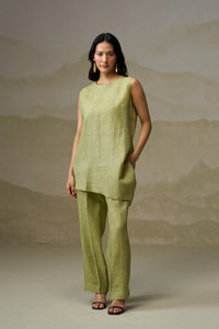 Naseebo Olive Whisper Asymmetric Linen Co-ord Set
