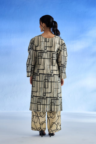 Naseebo Flora Abstract Lines Mul Satin Co-ord Set