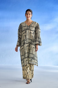Naseebo Flora Abstract Lines Mul Satin Co-ord Set
