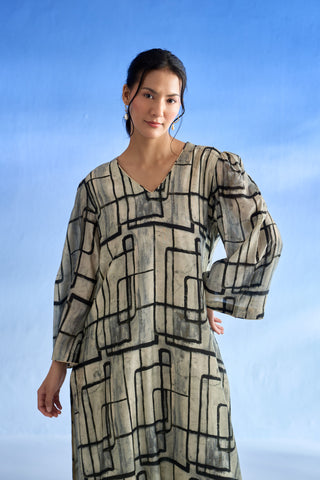 Naseebo Flora Abstract Lines Mul Satin Co-ord Set