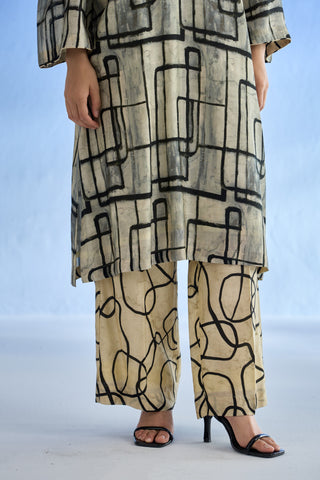 Naseebo Flora Abstract Lines Mul Satin Co-ord Set