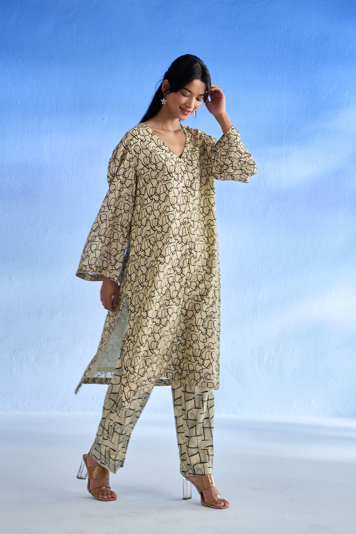 Naseebo Ivory Maze MulSatin Co-ord Set