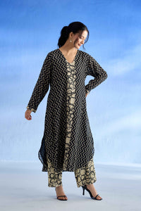 Naseebo Midnight Scribble MulSatin Co-ord Set