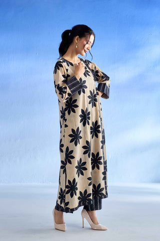 Midnight Bloom Linen Kurta Set