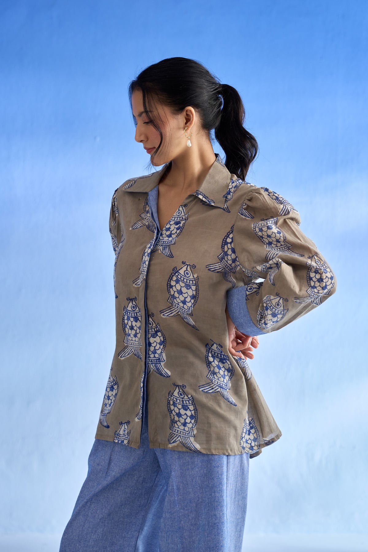 Naseebo Marine Motif Linen Co-ord Set