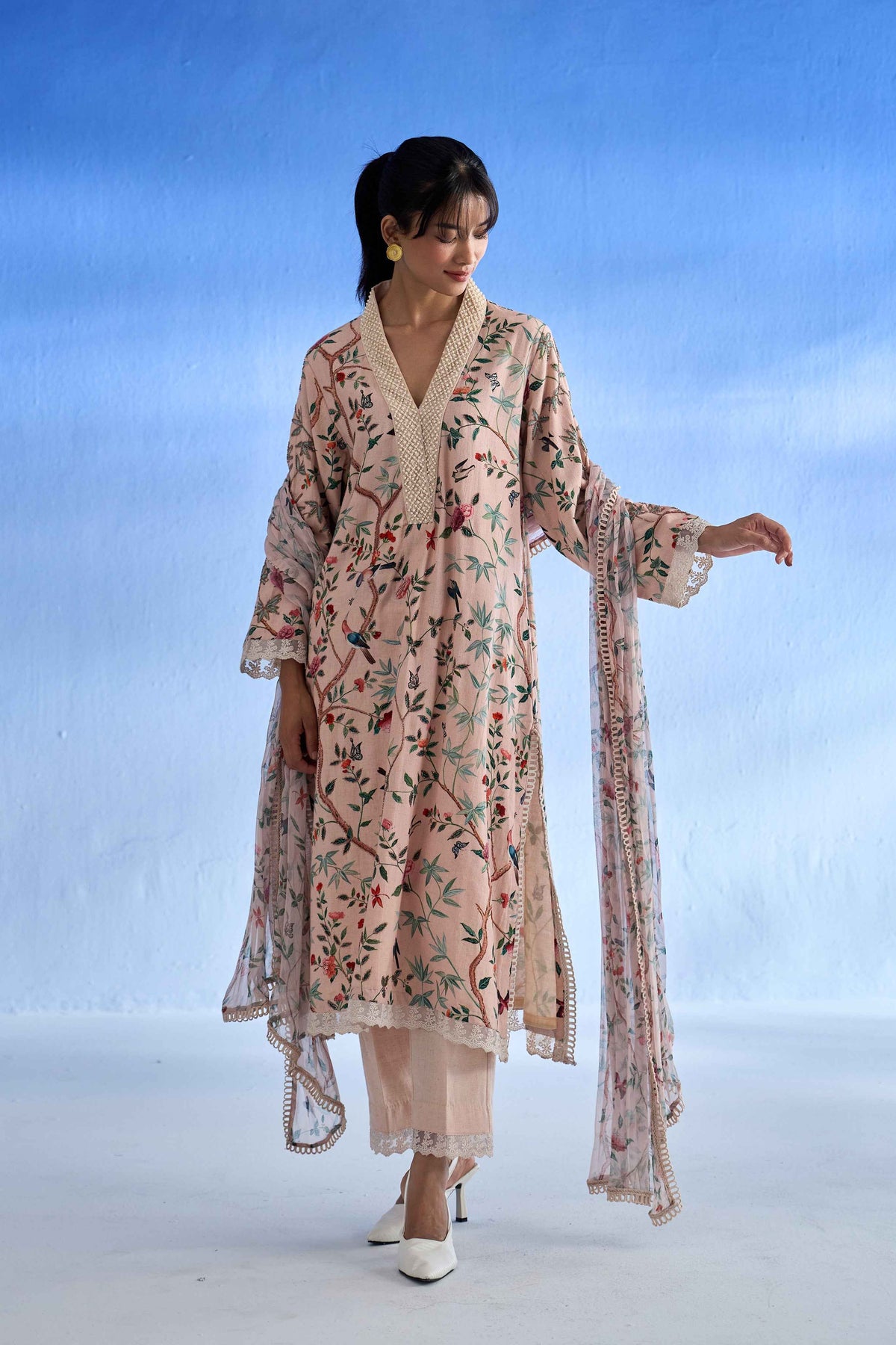 Sabeena Tamang Deshmukh in Naseebo Blush Garden Linen Kurta Set