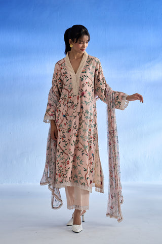 Blush Garden Linen Kurta Set