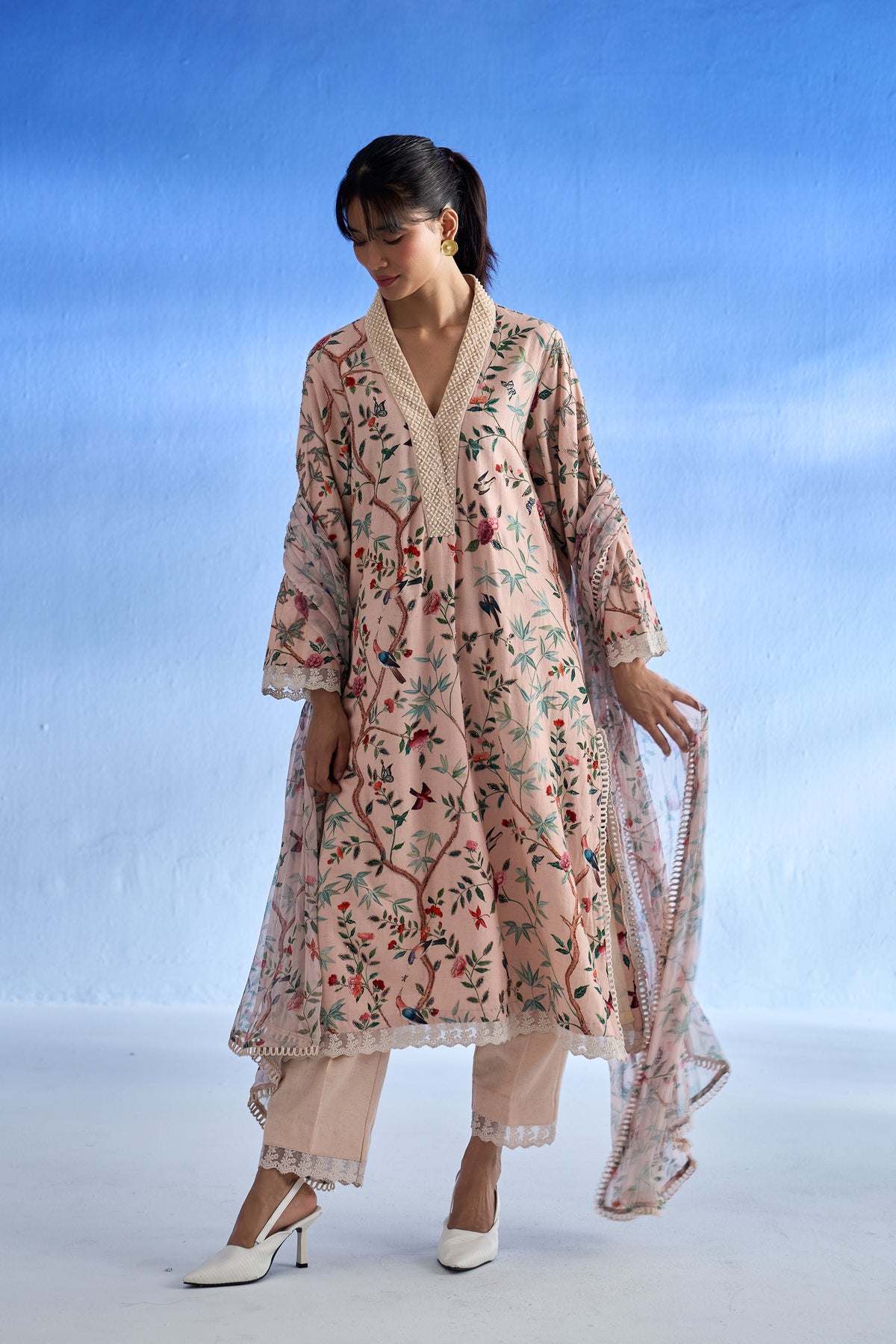 Sabeena Tamang Deshmukh in Naseebo Blush Garden Linen Kurta Set