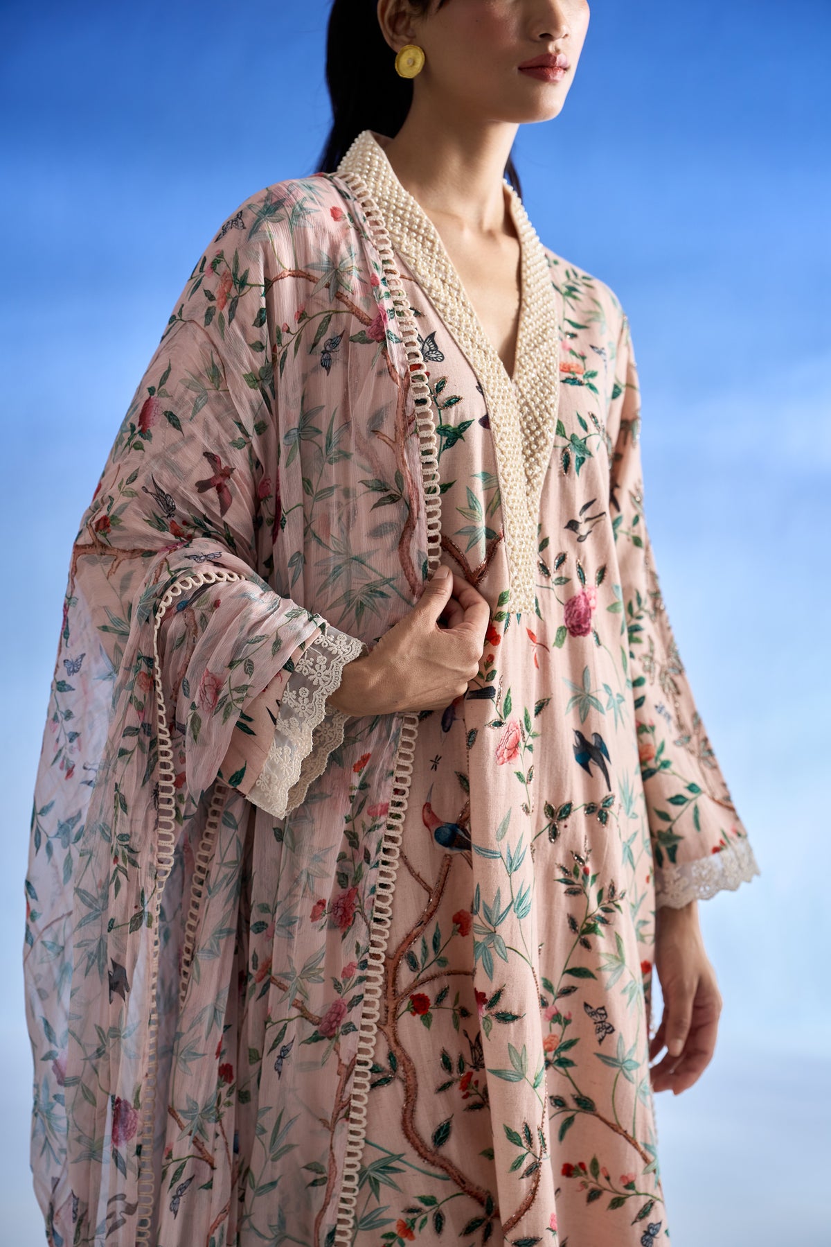 Sabeena Tamang Deshmukh in Naseebo Blush Garden Linen Kurta Set