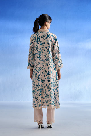 Ivory Bloom Linen Kurta Set