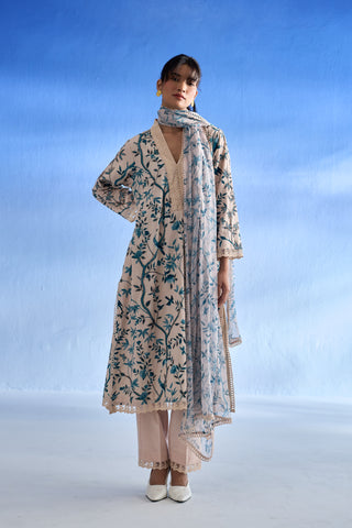 Ivory Bloom Linen Kurta Set
