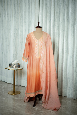 Coral Glow Chanderi Silk Kurta Set