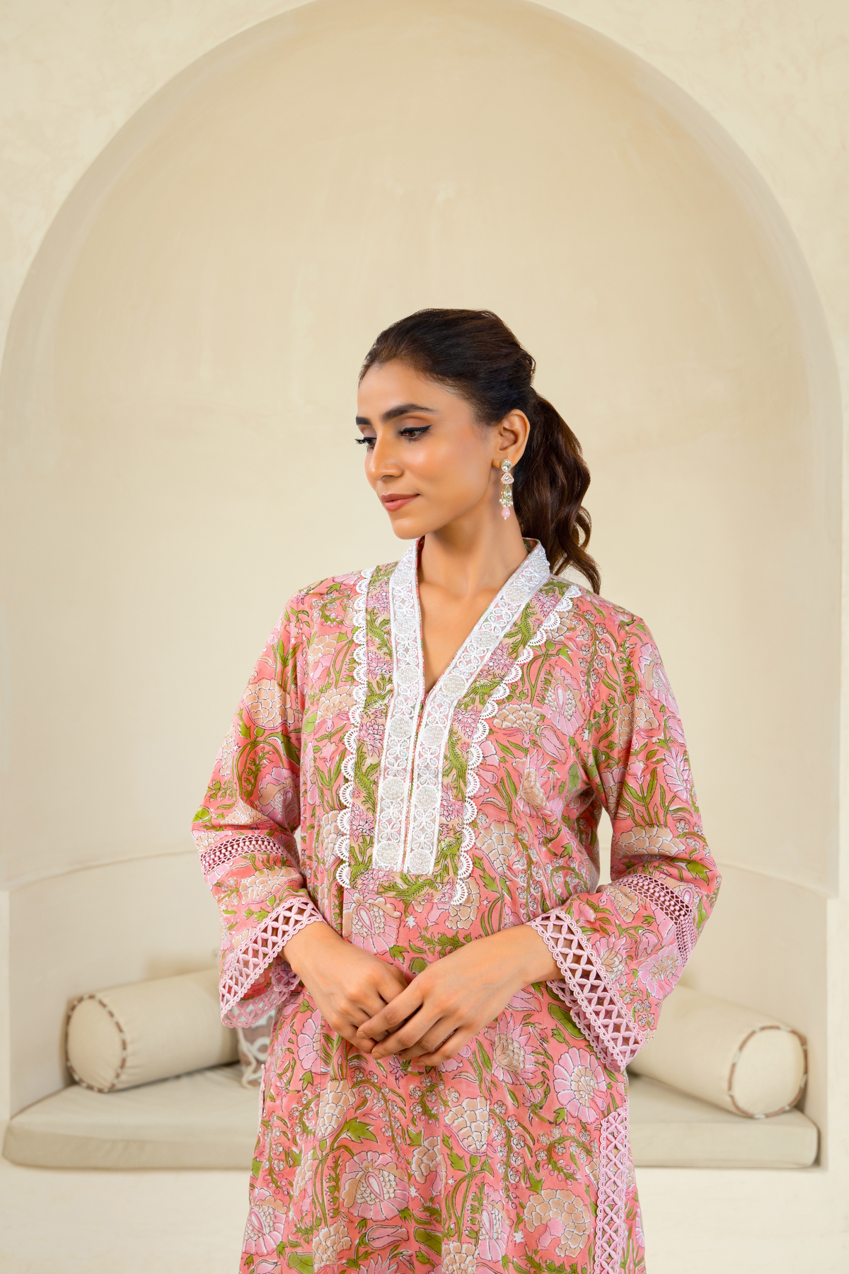 Luxe Peach Serenity Cotton Premium Kurta Set