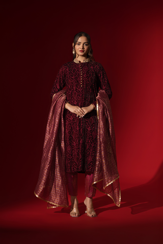 Naseebo Maroon Noir Luxe Velvet Kurta Set