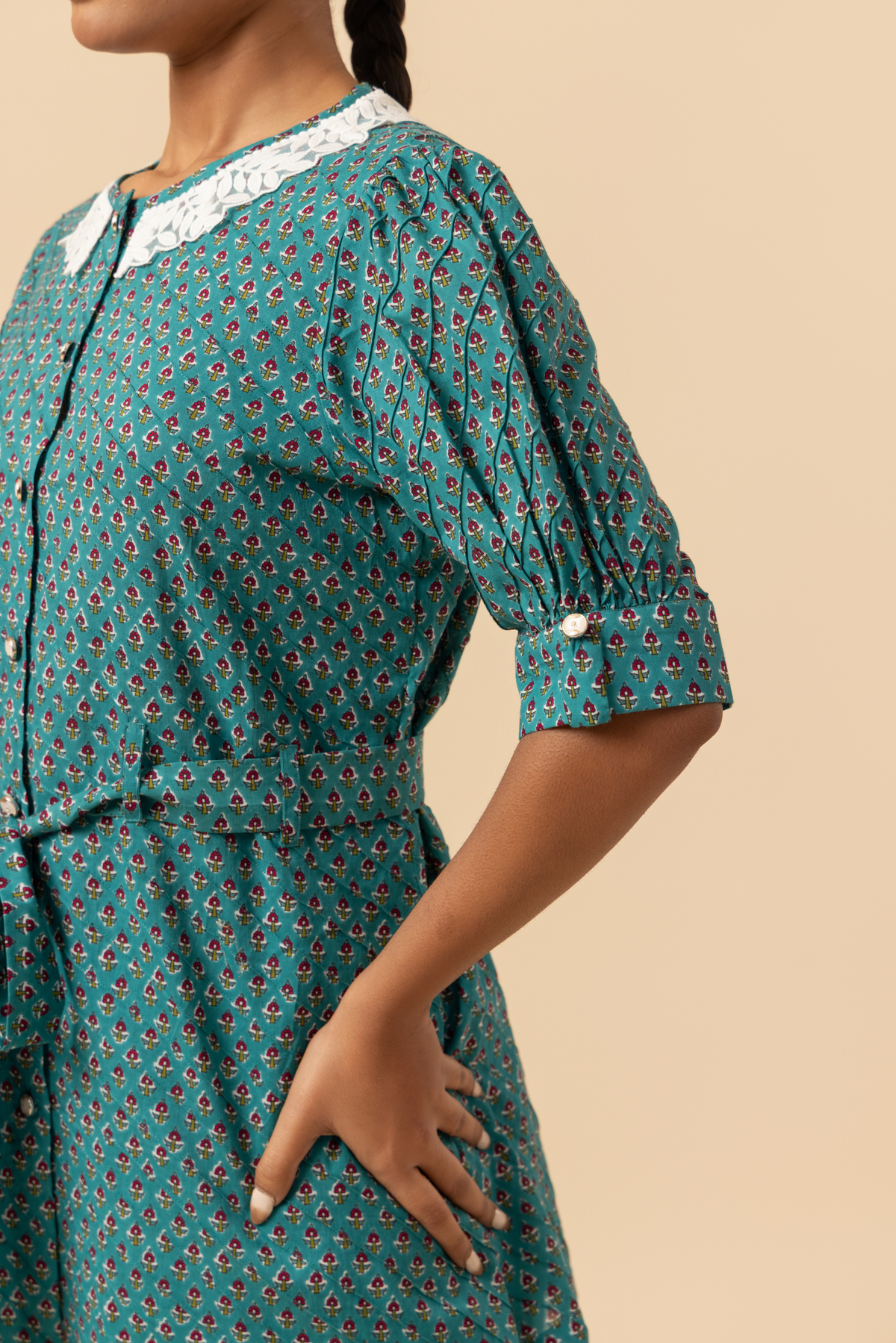 Naseebo Teal Lattice Cotton Co-ord Set