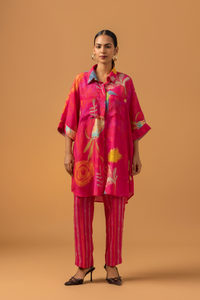 Naseebo Fuchsia Bloom Muslin Coord Set