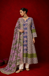 Naseebo Gulabari Olive and Purple Floral Anarkali Kurta Set