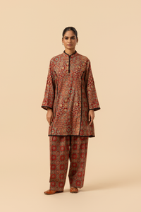 Naseebo Maroon Mandala Ajrakh Printed Farshi Coord Set