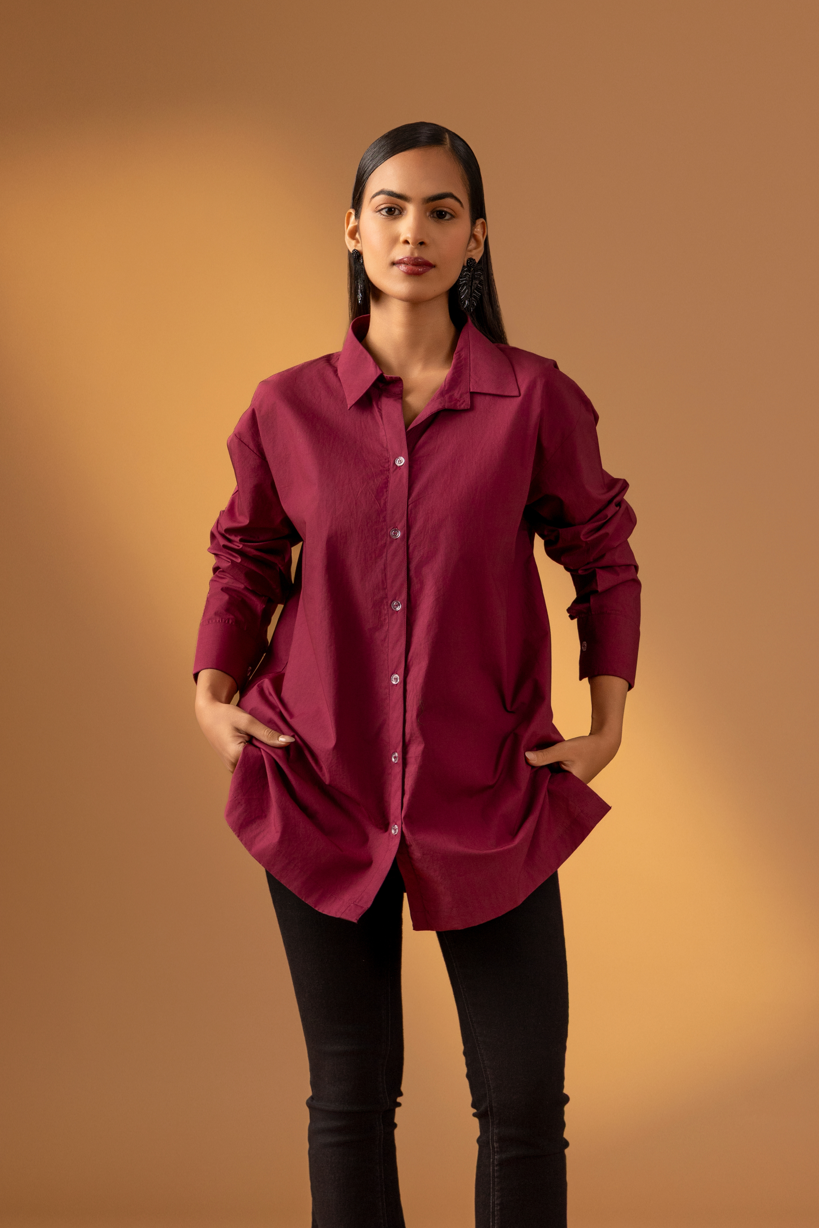Buy Our Maroon Cotton Formal Women Shirt Online